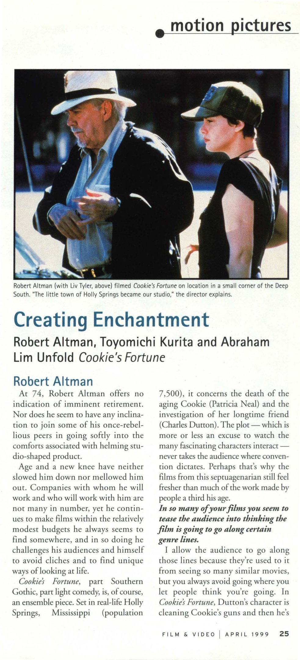 Film & Video Magazine, Robert Altman feature on Abraham Lim, Cookie's Fortune 1999