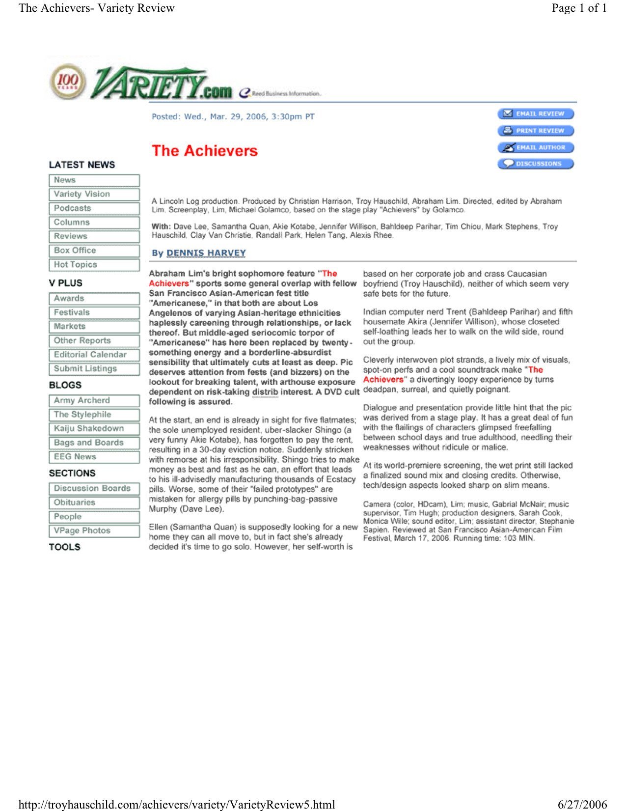 Variety review, The Achievers 2006